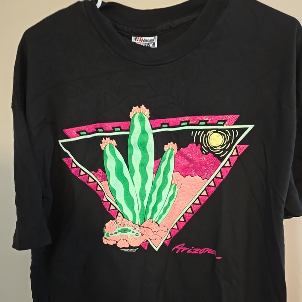 Vintage 1991 Brieland Graphics Tempe Arizona Cactus Art Hanes Beefy T-Shirt XL